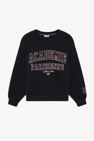 QUZU Yazı Baskılı Nakış İşlemeli Oversize Sweatshirt Lacivert