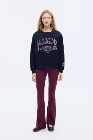 QUZU Yazı Baskılı Nakış İşlemeli Oversize Sweatshirt Lacivert