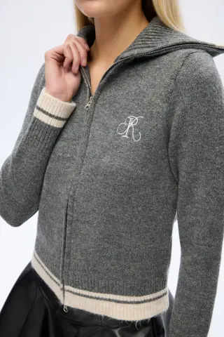 QUZU Fermuarlı Dik Yaka Triko Hırka Antrasit