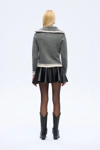 QUZU Fermuarlı Dik Yaka Triko Hırka Antrasit