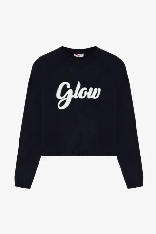 QUZU Kabartma Yazılı Bisiklet Yaka Triko Kazak Lacivert