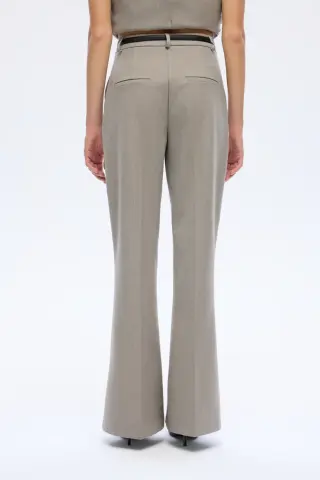 QUZU İnce Kemerli İspanyol Paça Pantolon Gri
