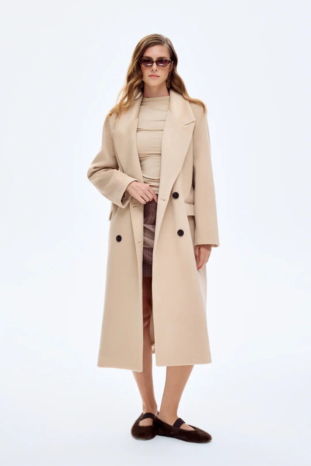 QUZU Vatkalı Yırtmaçlı Uzun Kaşe Kaban Taş