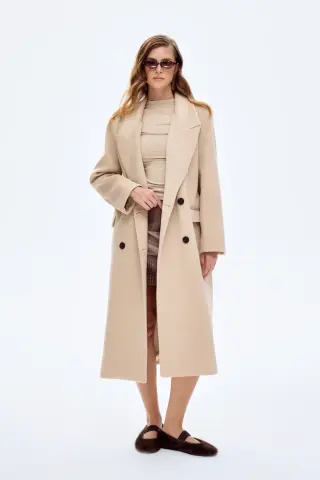 QUZU Vatkalı Yırtmaçlı Uzun Kaşe Kaban Taş