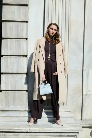 QUZU Vatkalı Yırtmaçlı Uzun Kaşe Kaban Taş