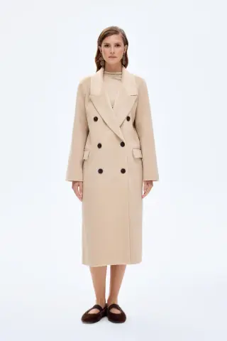 QUZU Vatkalı Yırtmaçlı Uzun Kaşe Kaban Taş