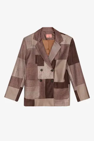 QUZU Patchwork Kruvaze Blazer Ceket Kahverengi