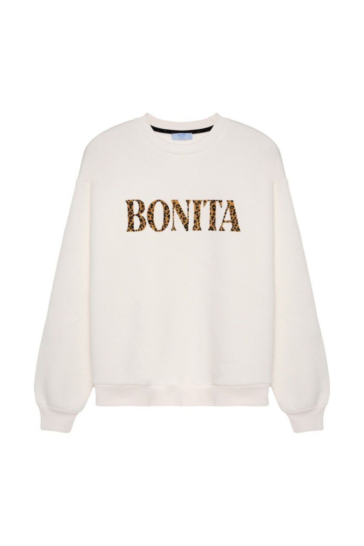 Quzu Leopar Desenli Bonıta Yazılı Şardonlu Sweatshirt