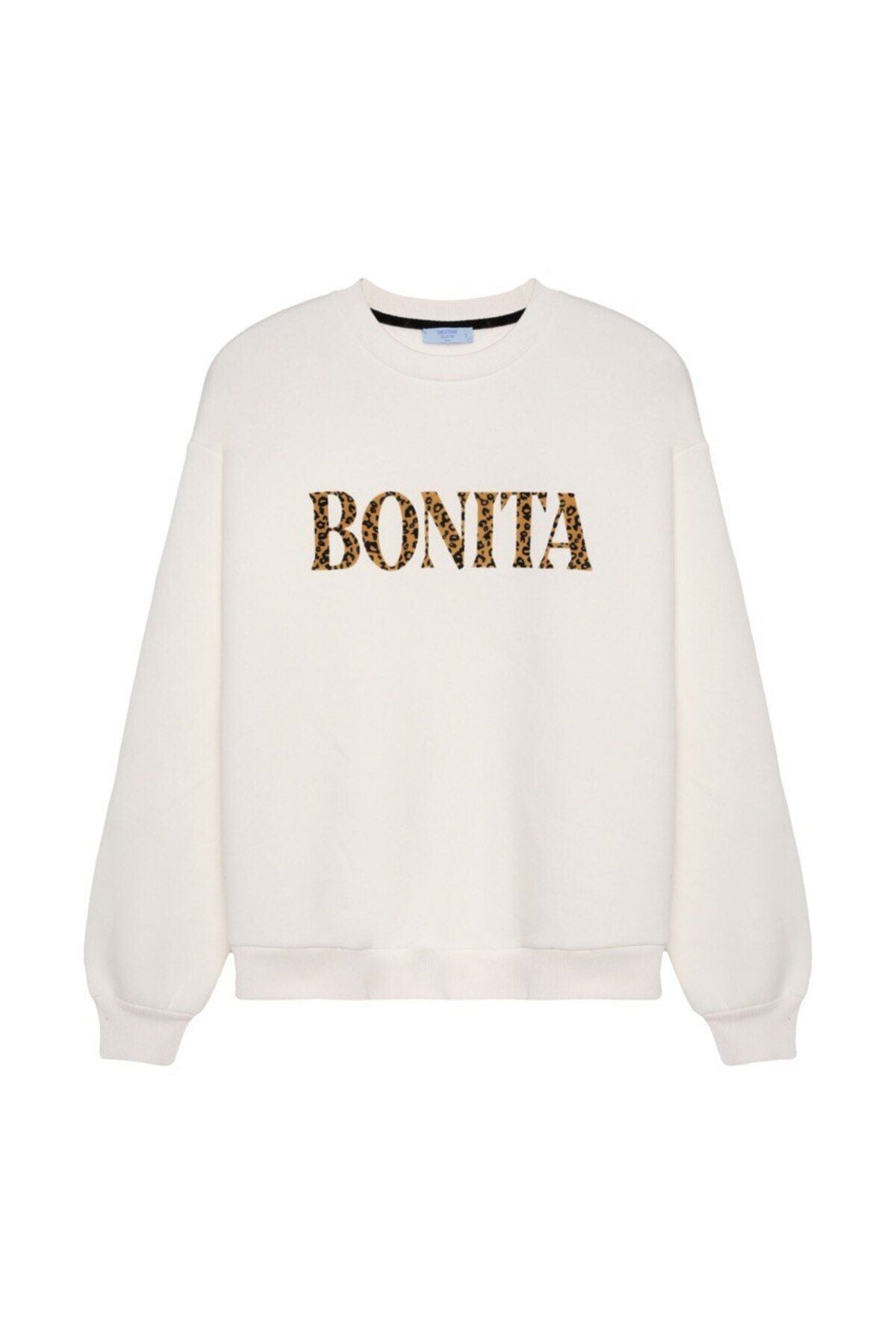 Quzu Leopar Desenli Bonıta Yazılı Şardonlu Sweatshirt