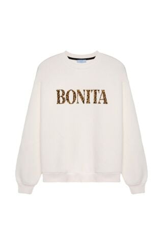 Quzu Leopar Desenli Bonıta Yazılı Şardonlu Sweatshirt