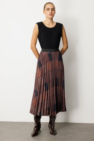 Ekol Desenli Piliseli Etek Kahve